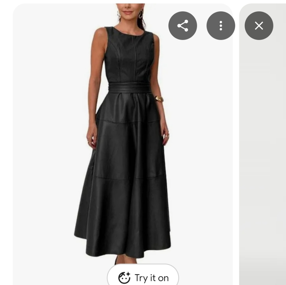 Nwt Chartou Chic Black A-Line Faux Leather Dress